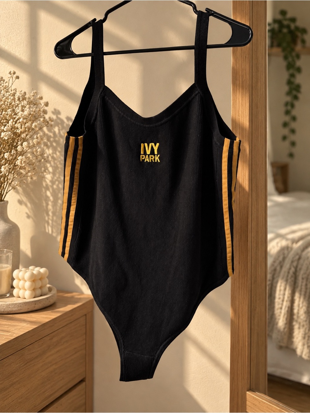 adidas x IVY PARK Black Bodysuit with Yellow Side Stripes